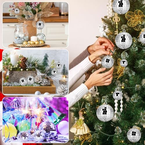 40 Pcs Mini Disco Ball Ornaments, 5 Sizes Silver Mirror Party Decorations