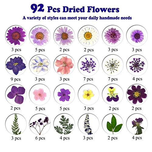 92 Pcs Natural Purple Dried Pressed Flowers for Resin, Candles, and Nail Art