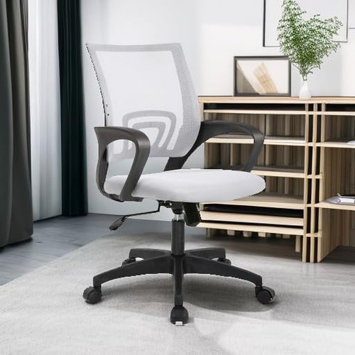 BestOffice Ergonomic Office Chair - Mid-Back Swivel Design with Breathable Backrest & Lumbar Support - Adjustable Height, White for Adults & Women