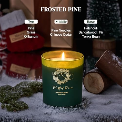 Frosted Pine Christmas Candle - 8.1oz Soy Wax Holiday Decor Gift for Winter