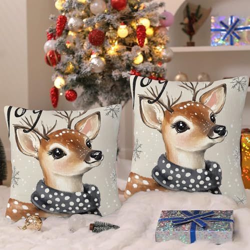 Christmas Deer Joy 18x18 Pillow Covers (Set of 2) – Winter Solstice Throw Pillow Cases