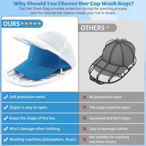 Hat Washer Cage and Mesh Bag Set for Baseball Caps - 4 Pack