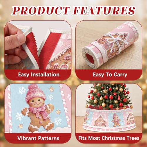 Pink Gingerbread Men Christmas Tree Collar, 22 Inch Holiday Tree Decor - REETOOK