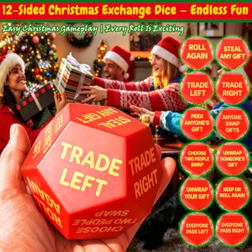 Santa Swap Gift Exchange Dice — 12-Sided White Elephant Party Game