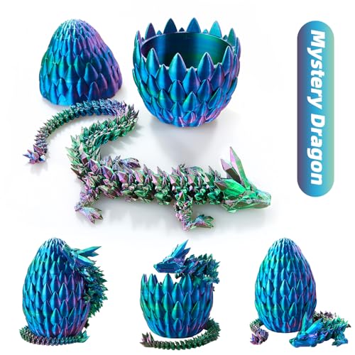 3D Printed Articulated Crystal Dragon with Egg, Fidget Toy Decor