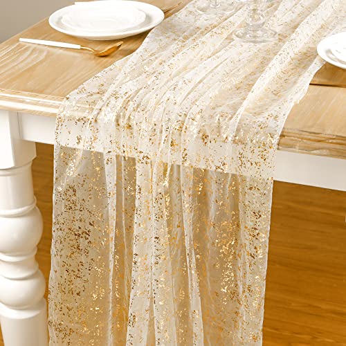 AerWo 8 Pcs Gold Table Runner 10FT Sheer Sparkle Wedding Party Decor