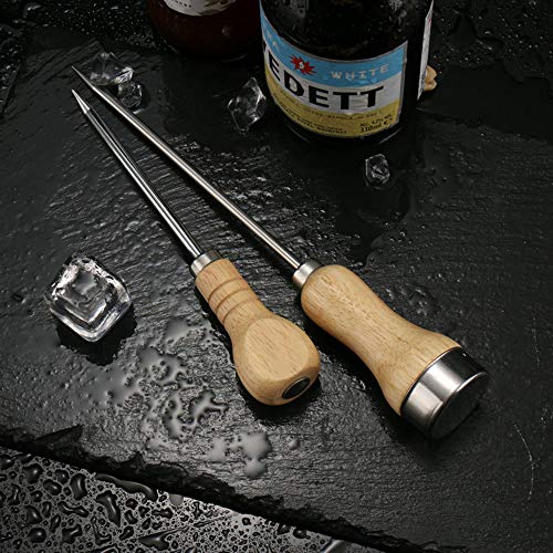 Stainless Steel Ice Picks Set with Wooden Handles - 2 Pack for Bar & Kitchen