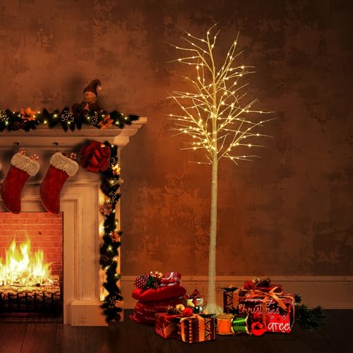 8ft Lighted Birch Tree with 150 LED Warm Lights - Indoor Outdoor Christmas Decor