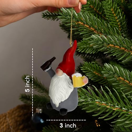 Gnome Beer Christmas Ornament - Funny Yuletide Designs, 4in Resin