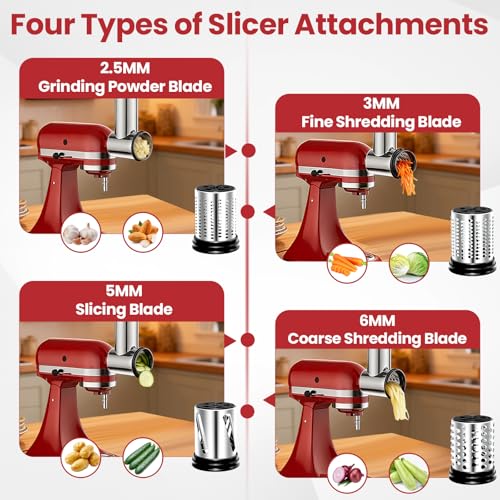 Stainless Steel Slicer and Shredder Attachment with 4 Blades for Stand Mixers