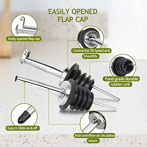 Glass Olive Oil Dispenser Bottle Set - 17oz Green Glass Cruet with Pourers