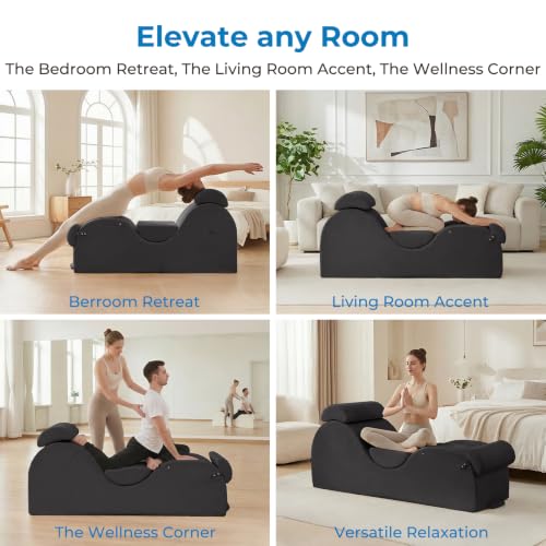 Velvet Yoga Chaise Lounge Chair with Headrest and Footrest, Dark Grey