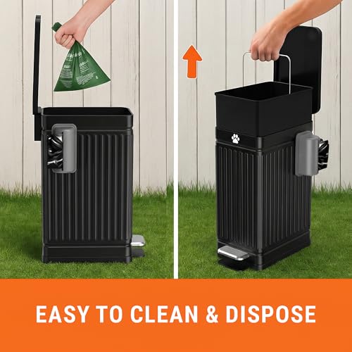 Outdoor Dog Poop Trash Can 3.2 Gal Metal Waste Bin with Lid and Pedal