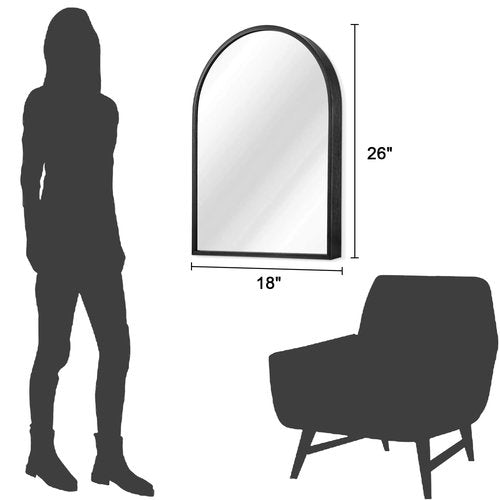 HLFMVWE Arch Wall Mirror Bathroom Mirror Black Metal Framed Mirror, Arched Wall Mounted Vanity Mirror for Bedroom Entryway Living Room 26"x18"