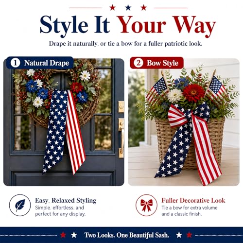 Patriotic Wreath Sash Stars and Stripes Front Door Decor