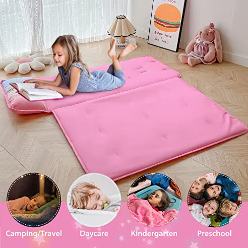 Pink Unicorn Toddler Nap Mat with Removable Pillow and Blanket for Daycare