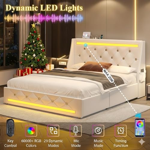 5-Piece Queen Bedroom Furniture Set with LED Bed, Vanity and Bookshelf