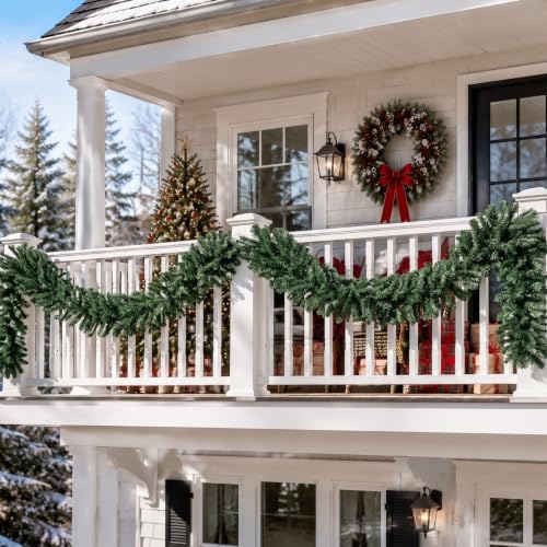 Suncalla 2 Pack 12 ft Alaskan Pine Christmas Garland Greenery - Thick Snowy Artificial Garlands