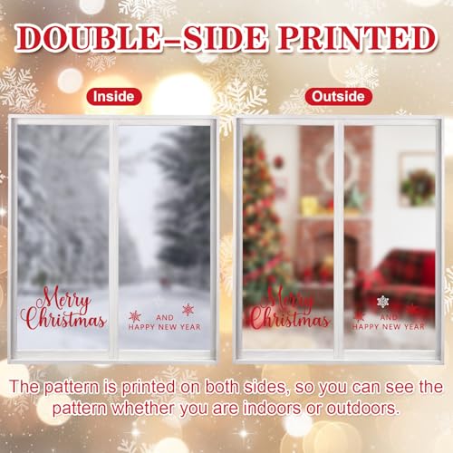 COCHIE Red Merry Christmas Window Clings Set (6 Sheets) Xmas Ball Double-Sided Decoration - XMAS
