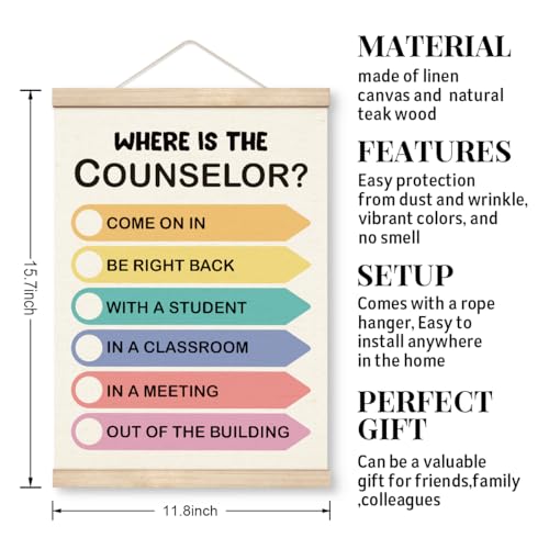 School Counselor Door Sign Canvas Poster with Wood Hanger 12x16
