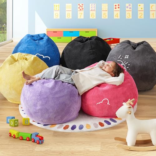 2.5ft Corduroy Bean Bag Chair for Kids - Portable Memory Foam Teardrop Seat
