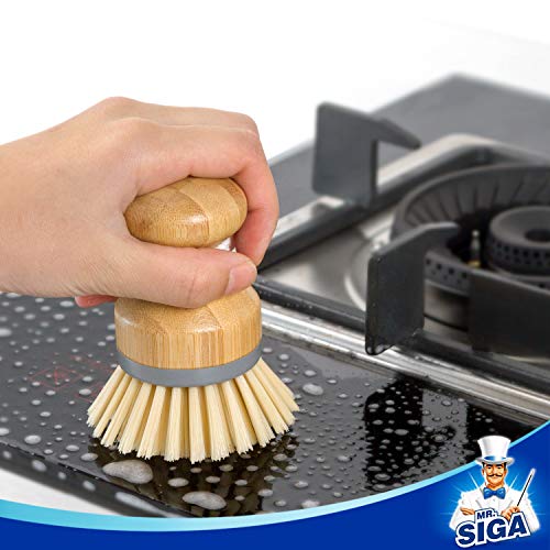 Bamboo Palm Dish Scrub Brush - Ergonomic Kitchen Scrubber (Pack of 2)