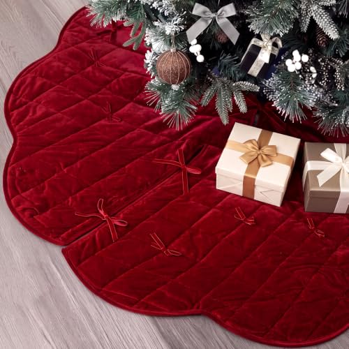 Junkin 48-Inch Quilted Christmas Tree Skirt - Red, Reversible Rust/Red