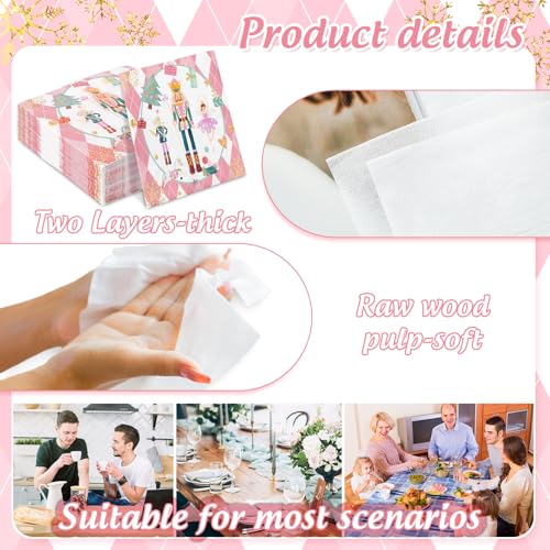 Pink Christmas Nutcracker Paper Napkins 100Pcs Disposable Holiday Party Supplies