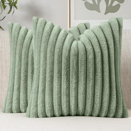 MIULEE Faux Fur Throw Pillow Covers 18x18 Set of 2 - Soft Plush Cushion Covers