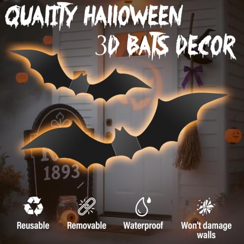 140Pcs 3D Halloween Bat Wall Decals - Realistic PVC Bat Stickers for Party