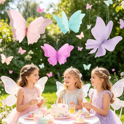 4-Piece Hanging Crepe Paper Butterfly Decorations for Party Decor