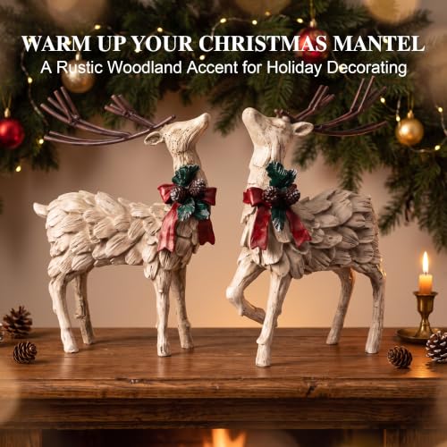Resin Holiday Deer Figurine Set - Christmas Reindeer Decor, 2 Pack