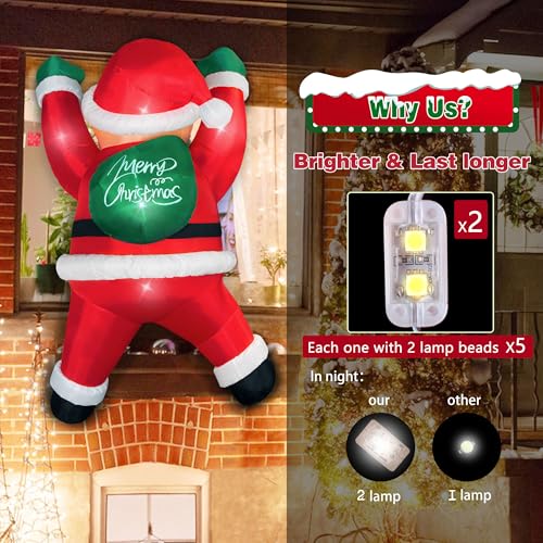 6FT Hanging Joy Santa Inflatable Christmas Decor with 5 LED Lights - TwoBees Outdoor/Indoor Blow Up