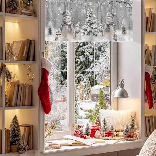 RisQiten Grey Snowman Christmas Window Valance 54x18 Inches, Pack of 1, Dark Gray