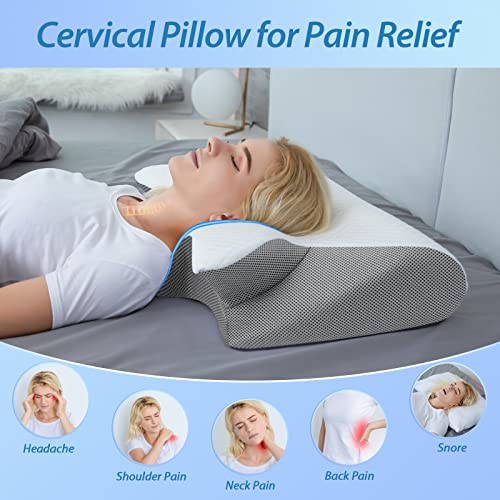 Memory Foam Cervical Pillow - 2 in 1 Ergonomic Neck Support for Pain Relief