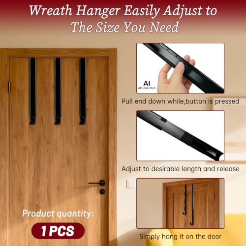 Adjustable Black Over-the-Door Wreath Hanger 15-25 in – Heavy Duty 20 lb