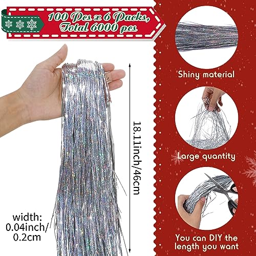 Lyrow 6000 Pieces Christmas Tinsel Icicles for Tree Decorations - Laser Silver / 6 Pack