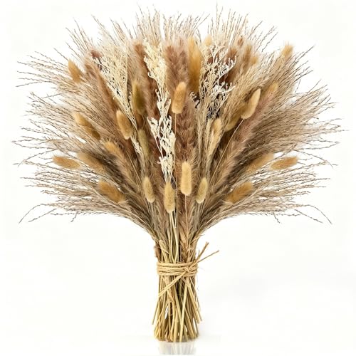 100 Pcs Natural Dried Pampas Grass Bouquet - 17 Inch Boho Home Decor
