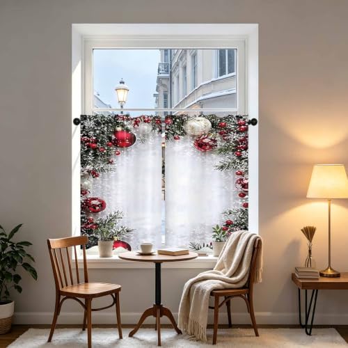 DOTOOMA 26x36 Inch White Pine Branch Christmas Kitchen Cafe Curtain Panel