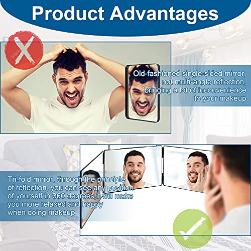 LMZNXCZ 3 Way Mirror for Self Hair Cutting,360 Haircuts Men Barber