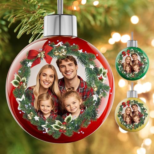 Bemaystar Personalized Photo Christmas Ornaments 2025 - Custom Xmas Ball, 1-Photo Variation
