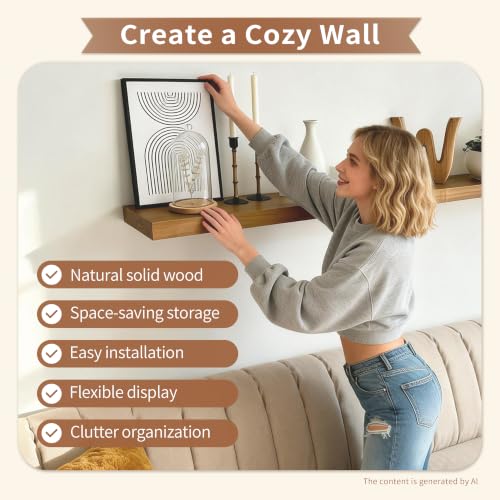 36-Inch Solid Walnut Floating Shelves, Rustic Wood Wall Shelves - Set of 2