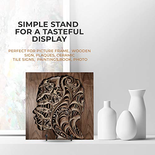 Metal Plate Display Stands, 6-Inch Black Frame Easel Holders (2 Pack)