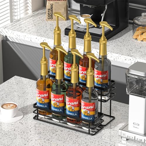 2-Tier Coffee Syrup Organizer Rack for 8 Bottles, Countertop Syrup Stand