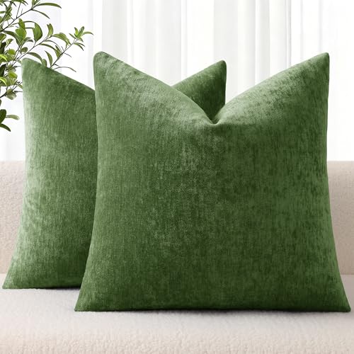decorUhome Soft Chenille Moss Green Throw Pillow Covers 18x18 (Set of 2)