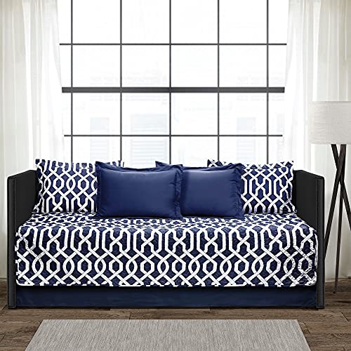Navy & White Trellis 6-Piece Daybed Cover Set with Bed Skirt & Shams