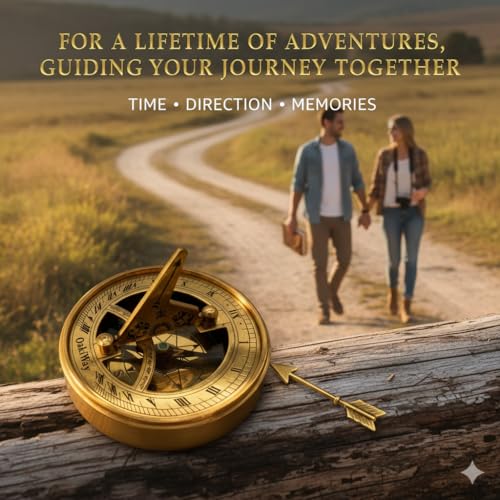 Antique Brass Sundial Compass Anniversary Gift for Husband or Wife