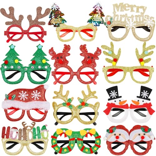 Christmas Glasses 12-Pack Festive Holiday Costume Eyewear for Parties & Photo Booths