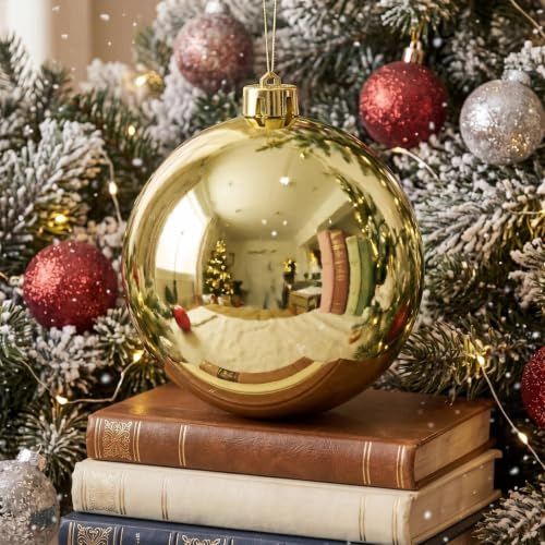 Threan 6 Inch Large Gold Shiny Christmas Ball Ornaments for Christmas Tree - 1 Piece