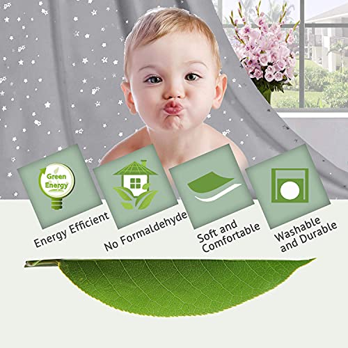 Star Pattern Blackout Curtains - Thermal Insulated Grommet Drapes, 52x63
